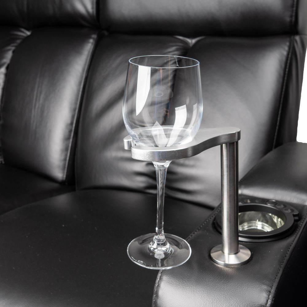Elegant wine glass holder for cinema seats